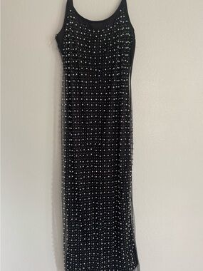Haute Monde Black Maxi Dress with Crystal Embellishments
